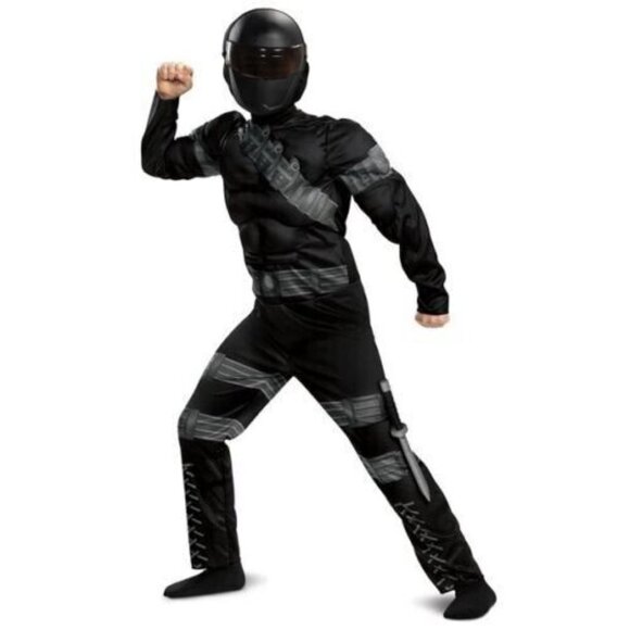 NEW GI Joe Snake Eyes Halloween Costume Boys Small 4-6 Mask Jumpsuit Hood Knife - Picture 1 of 3